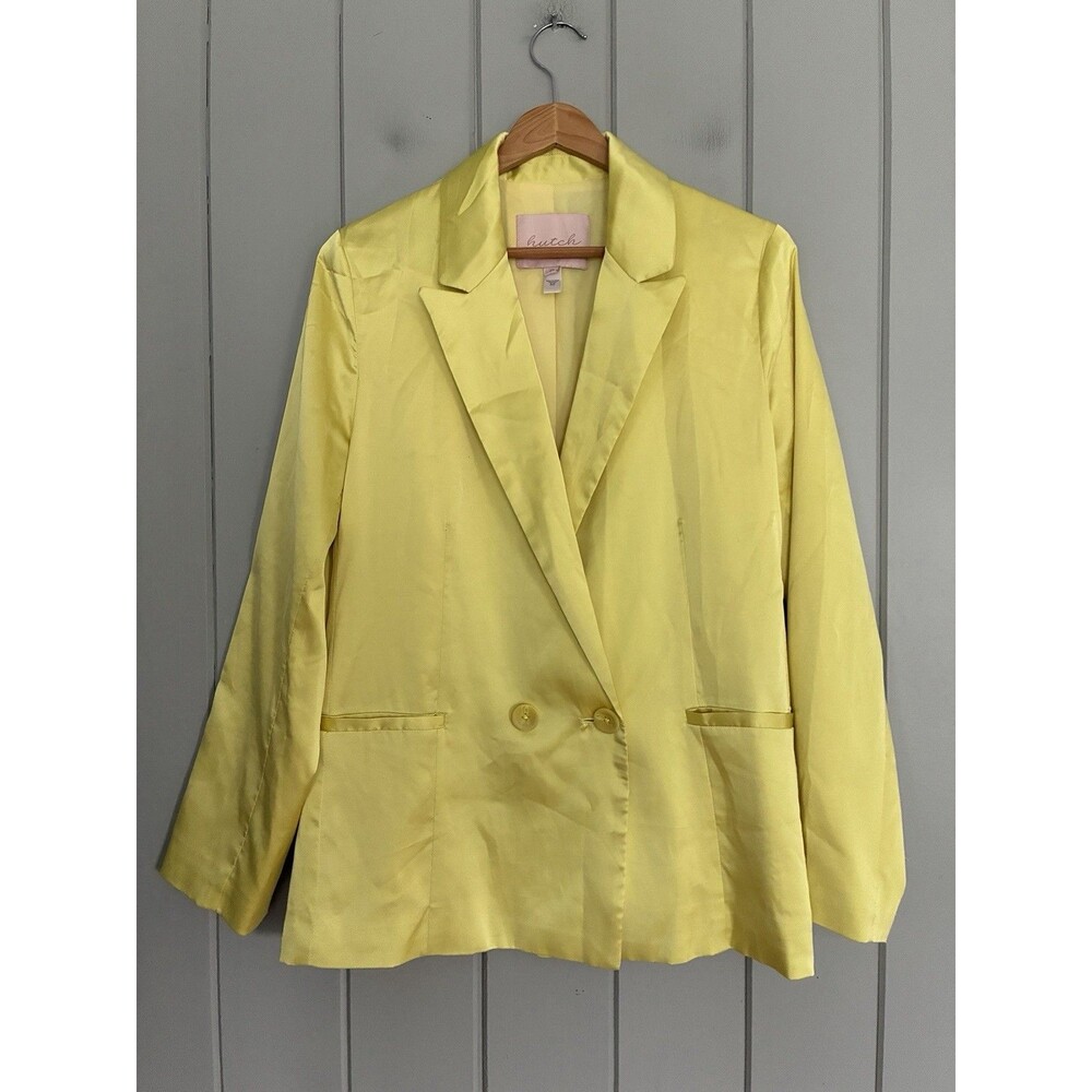 Hutch Yellow Satin Blazer Jacket S Small Oversized Double Breasted Lined